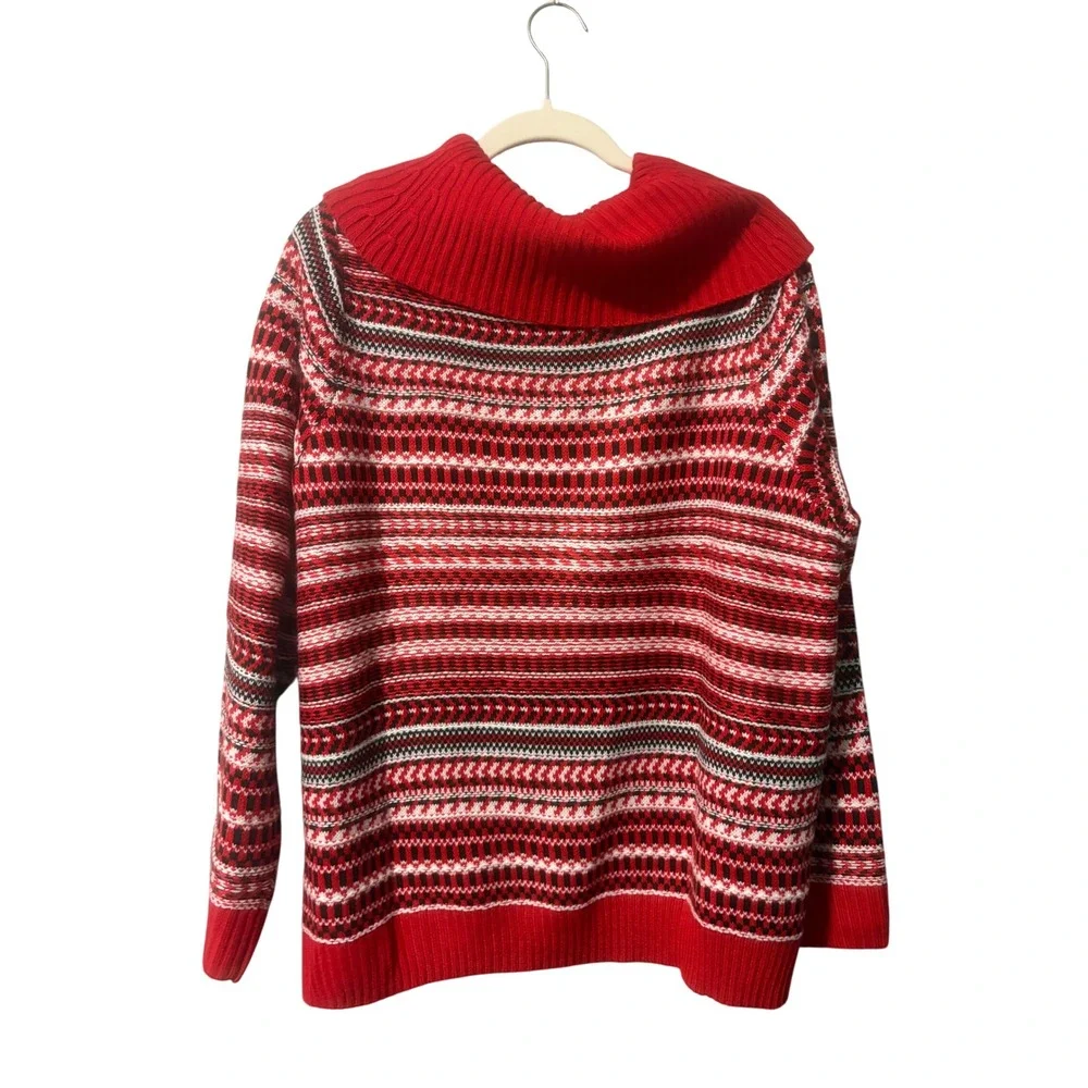Lane Bryant Women Red White Black Striped Cowl Neck Sweater 18 20 Plus Size‎